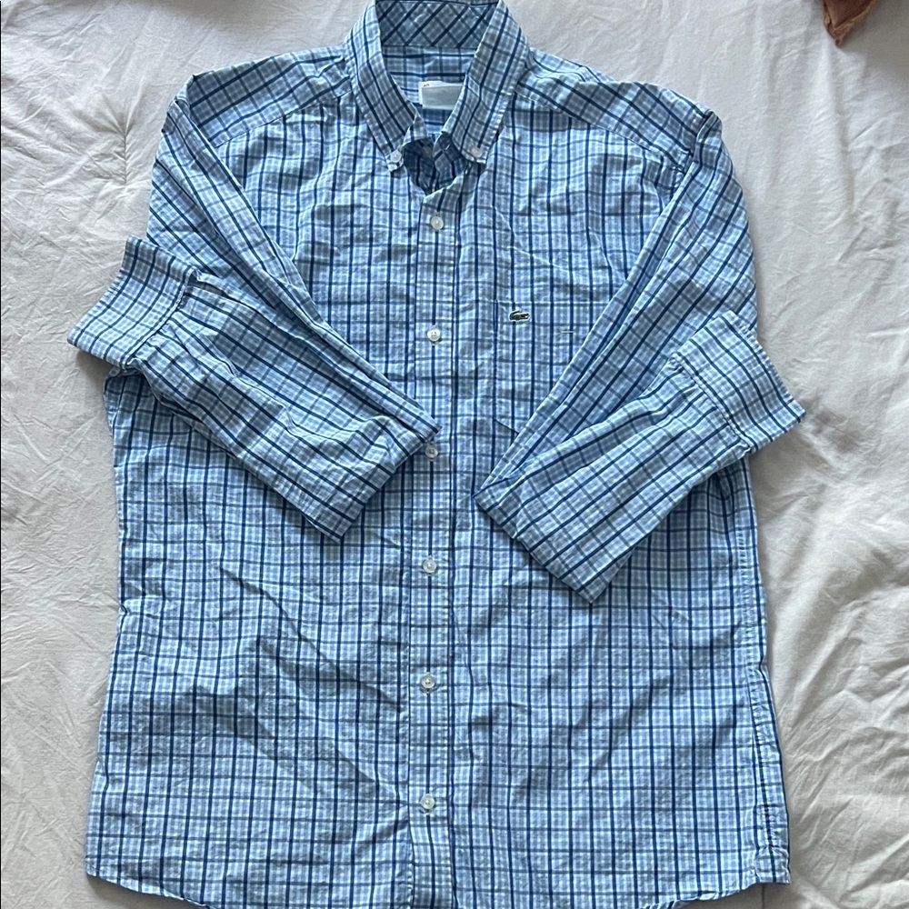 Lacoste Men's Casual Blue Checkered Shirt- Slim Fit
